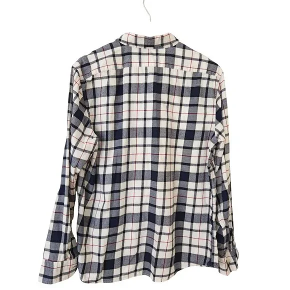 Banana Republic Men's Untucked Fit Plaid Long Sleeve Shirt Navy/Red/White Casual - Picture 2 of 9